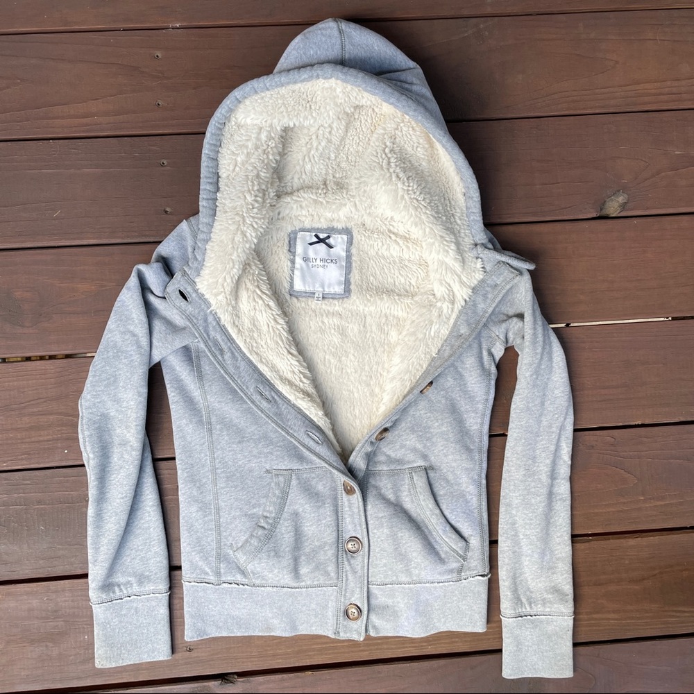 Gilly Hicks Faux Fur Button Up Sweatshirt Jacket